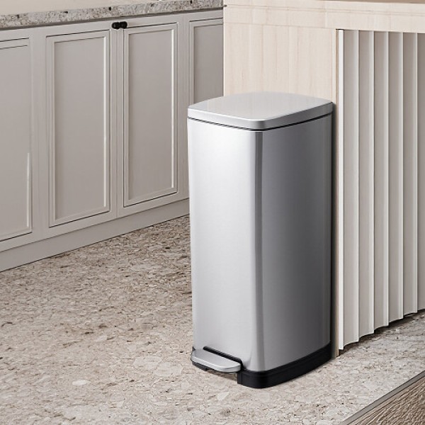 Tempat Sampah Stainless Steel Kapasitas Besar 30L, Pembukaan Operasi Pedal, Tempat Sampah Daur Ulang Dalam Ruangan